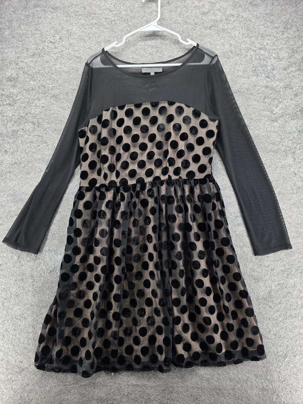 Sunday In Brooklyn Dress Womens 12 Black Fit & Flare Polka Dot Mesh Lined Sheer